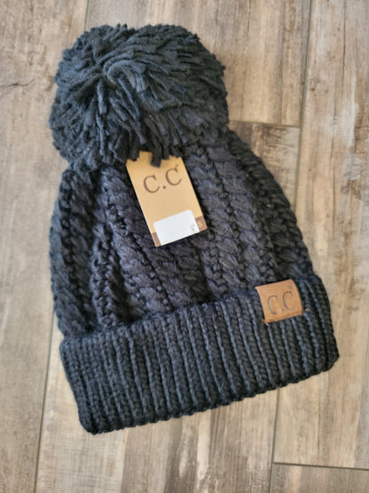 Twisted Mock Cable Knit Pom Beanie