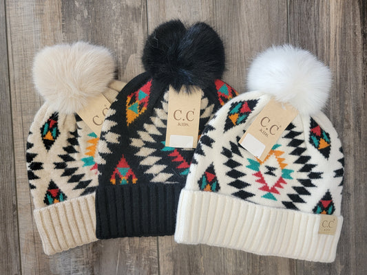 Kids Aztec Pattern Pom Beanie