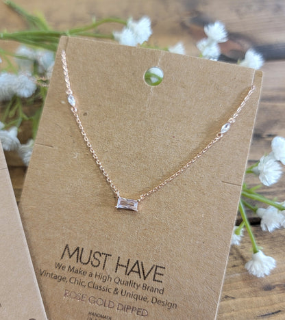 Rectangle Crystal Pendant Necklace