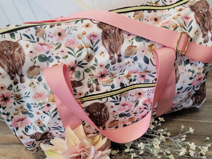 Highland Cow Floral Duffle Bag
