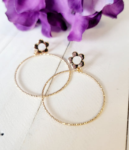 Open Circle Earring with Flower Stud