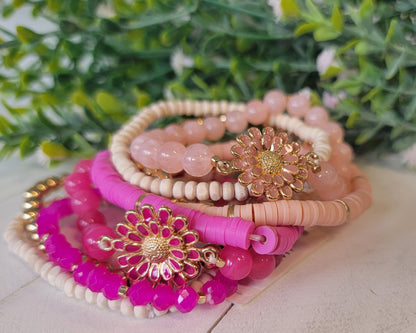 Crystal & Rubber Flower Stretch Bracelet