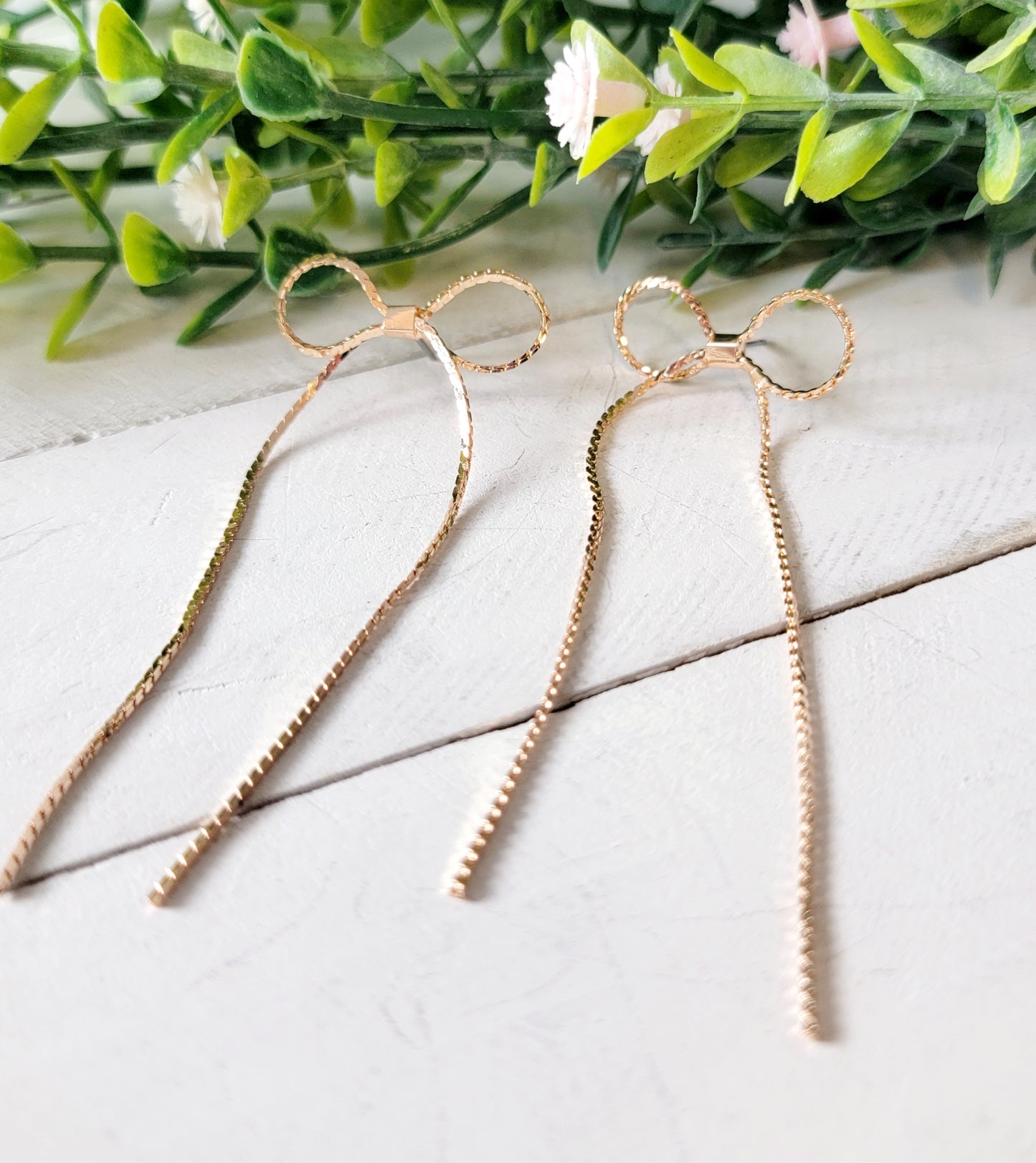 Thin Gold Textured Bow Earrings
