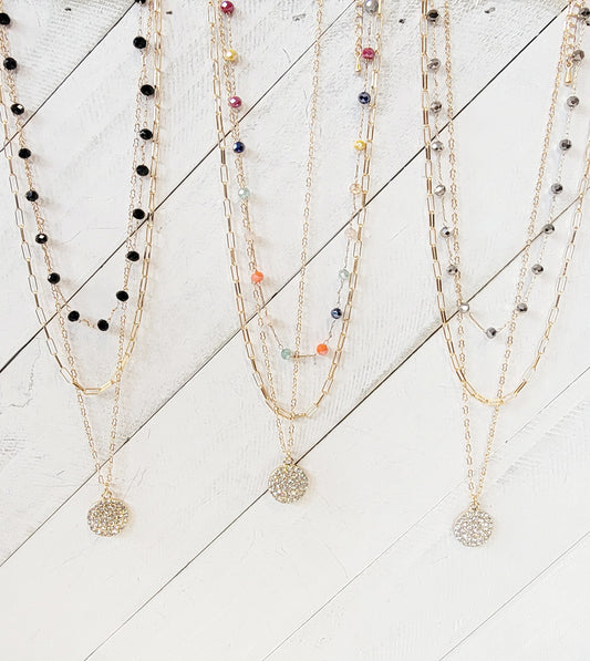 Crystal Beaded and Gold Pave Circle Necklace