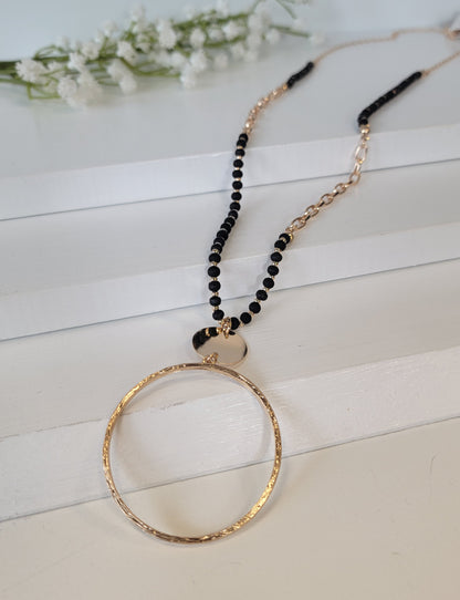 Wood and Gold Beaded Necklace