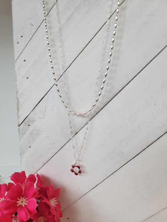 Double Chain Flower Charm Necklace