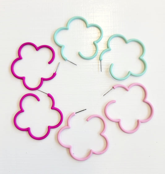 Coated Flower Shaped Hoop Earrings