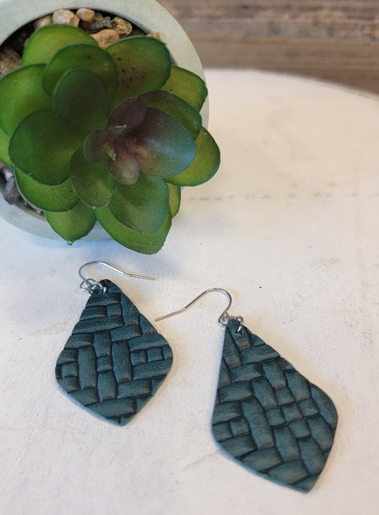 Teal Weaved Teardrop Earrings