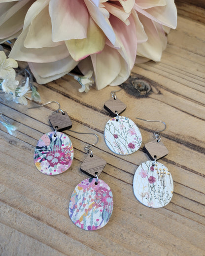 Walnut Wooden Floral Earrings