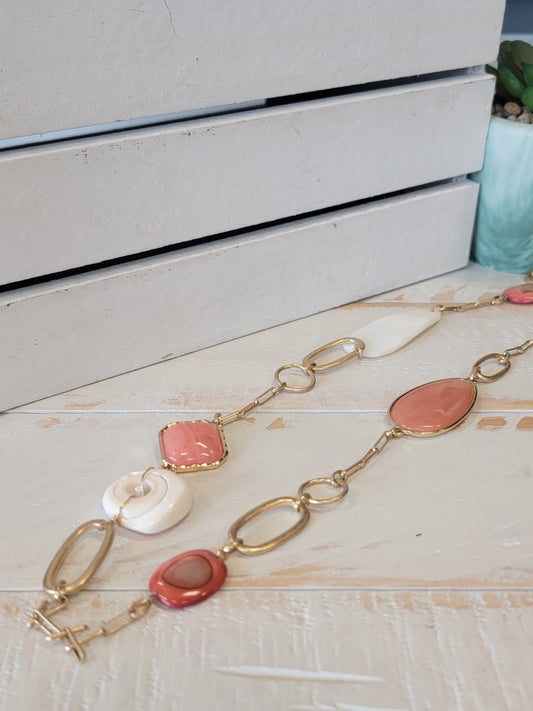 Multi Link Coral/White Necklace