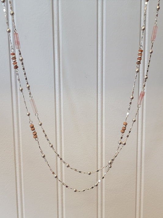 Two Row Illusion Coral Bead Necklace