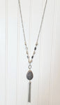 Two Tone Etched Pendant Tassel Necklace