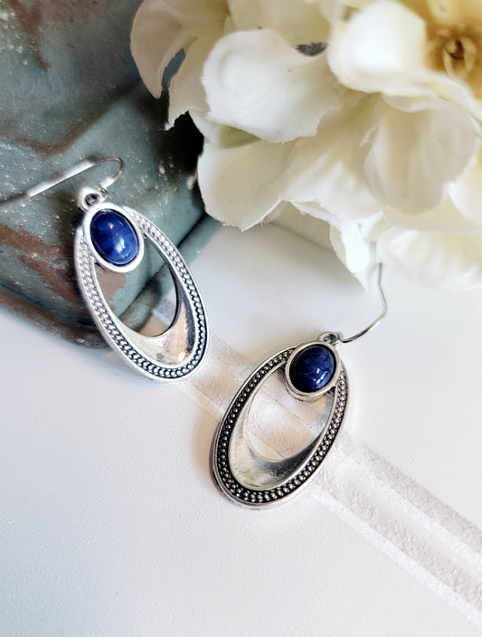 Blue Oval Drop Earring