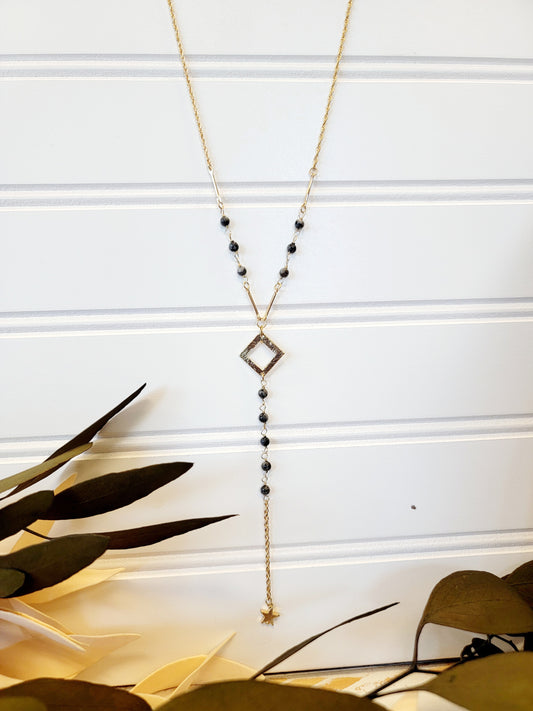 Gold & Black Lariat Necklace