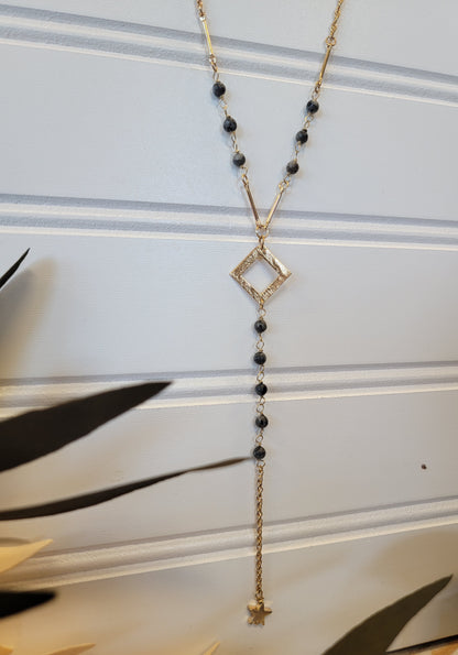 Gold & Black Lariat Necklace