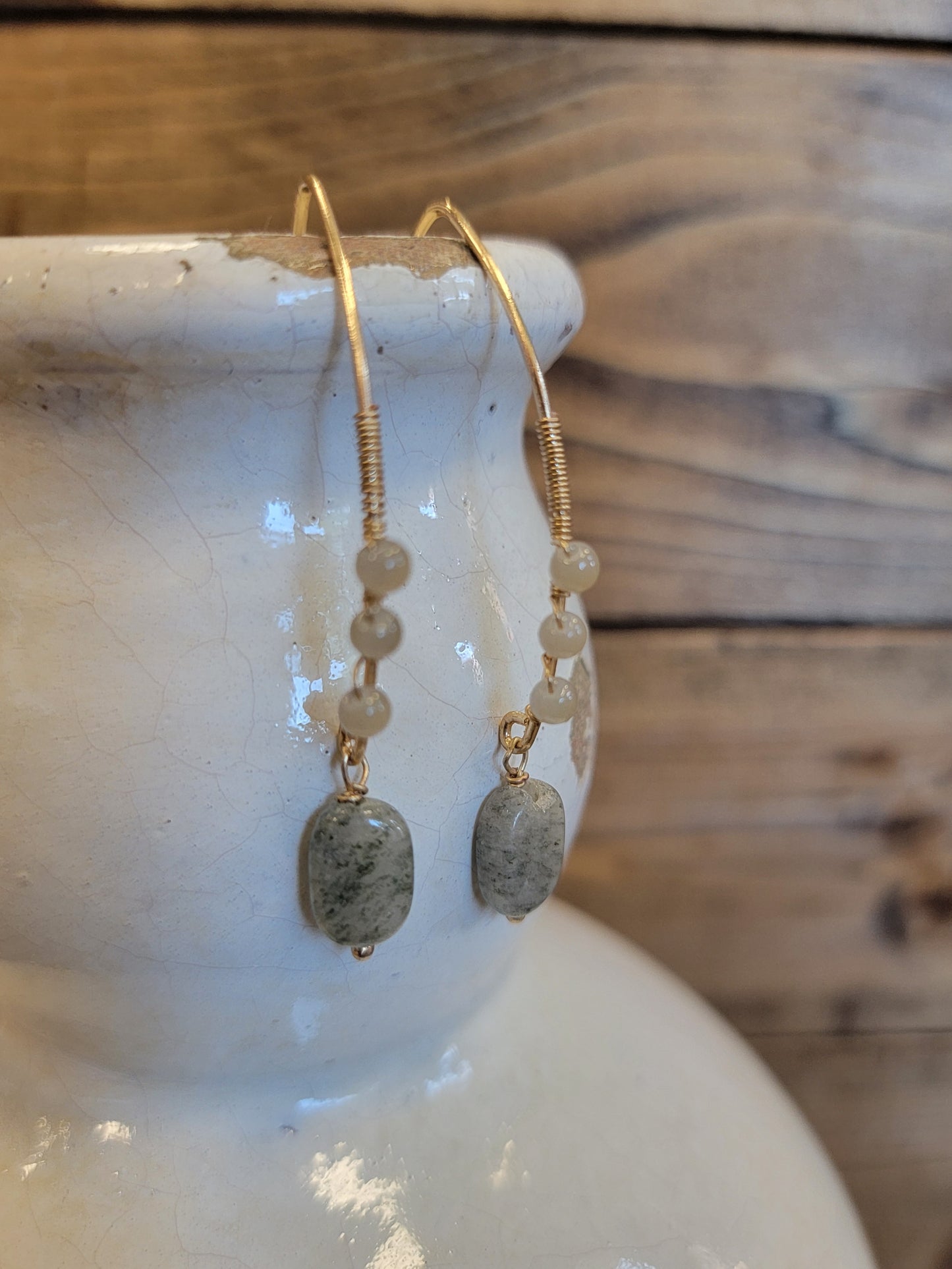 Taupe Beaded Dangle Earrings