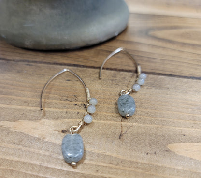 Taupe Beaded Dangle Earrings