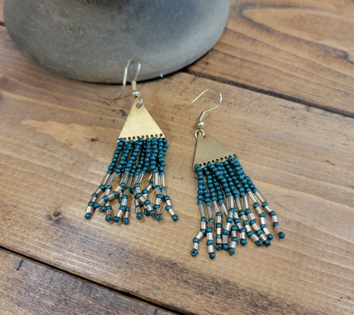 Gold & Green Beaded Earrings