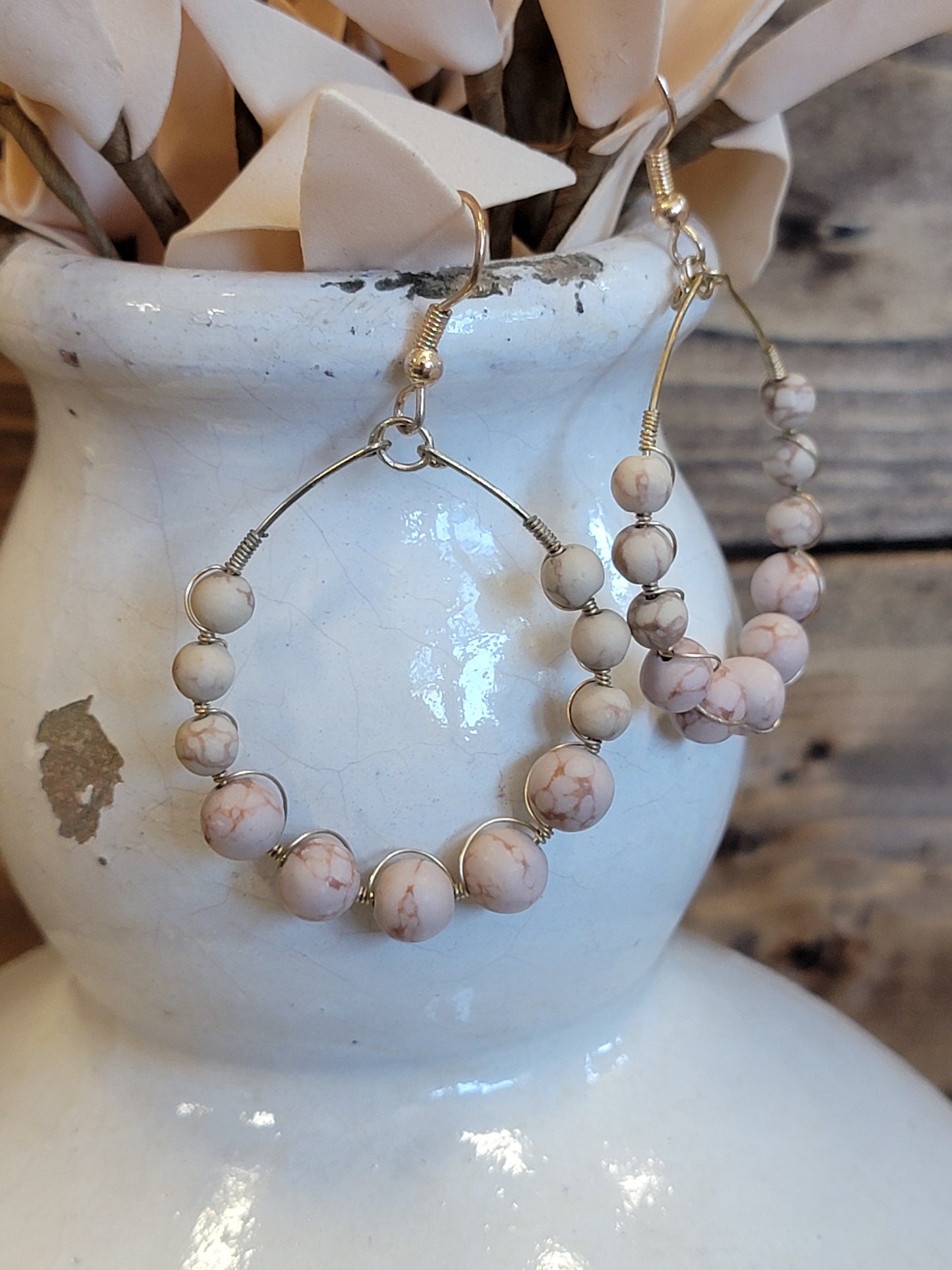 Taupe Beaded Dangle Earring