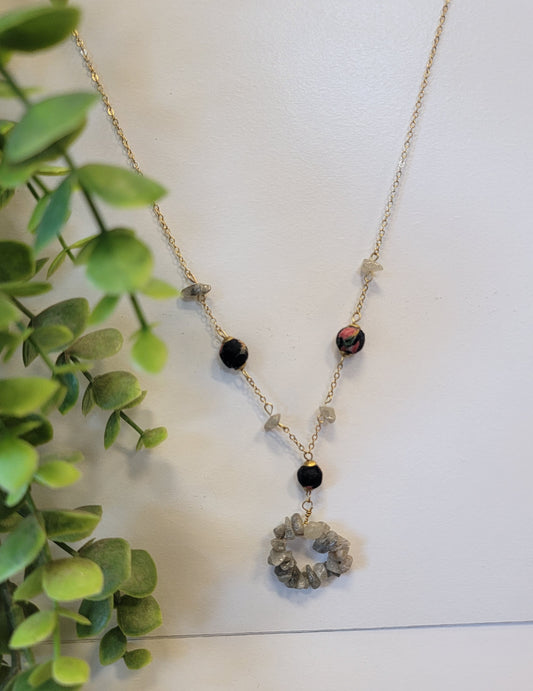 Gold, Grey and Black Long Necklace