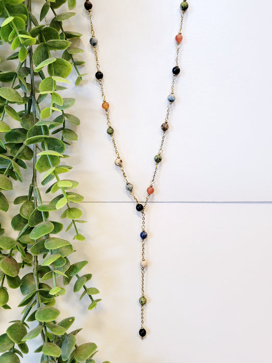 Gold & Multicolored Beaded Lariat Necklace