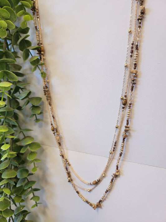 Brown & Tan Beaded Multi Strand Necklace