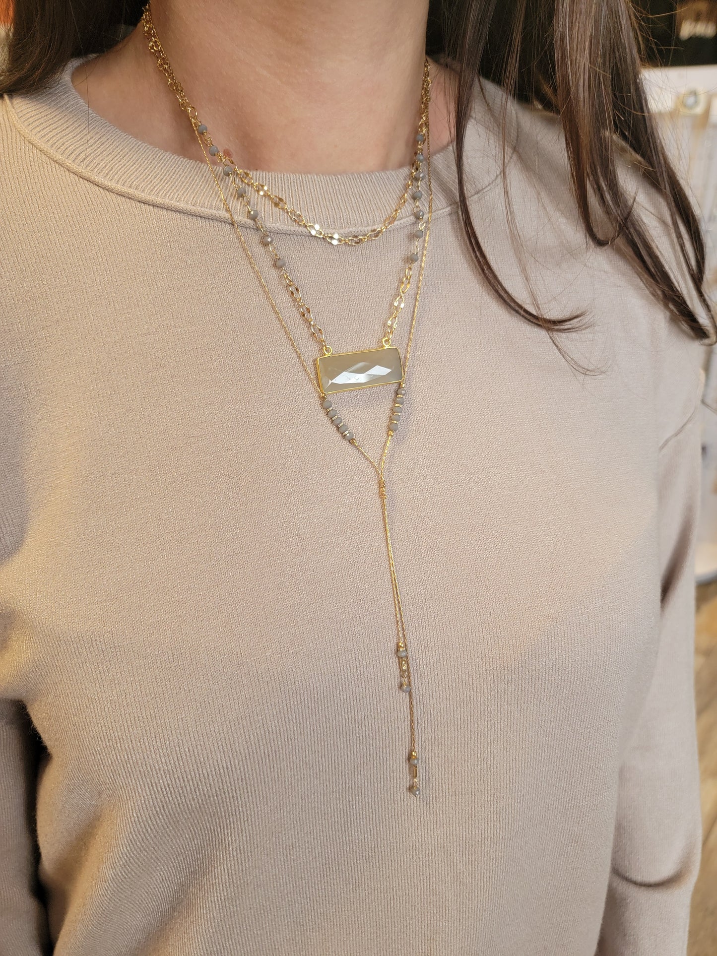 Gold Triple Layer Lariat Necklace