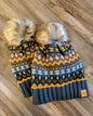 Dusty Blue & Multicolored Patterned Pom Beanie