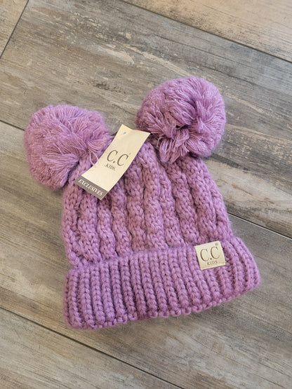 Kids Solid Double Knit Pom Beanie