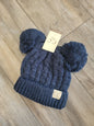 Kids Solid Double Knit Pom Beanie