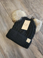 Kids Double Faux Fur Pom Cable Knit Beanie