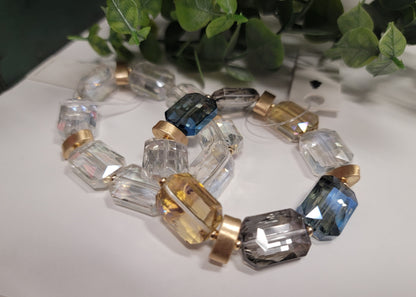 Rectangle Crystal Stone and Gold Stretch Bracelet