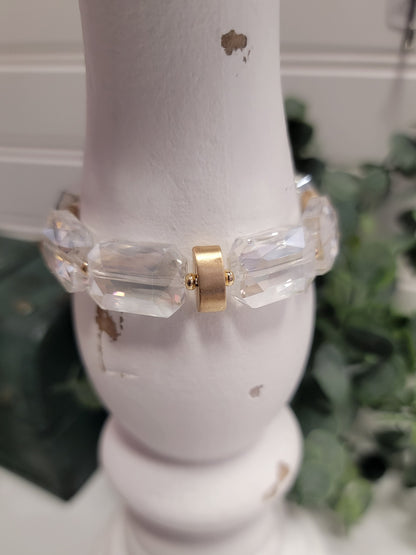 Rectangle Crystal Stone and Gold Stretch Bracelet