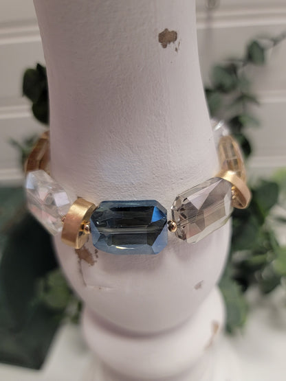 Rectangle Crystal Stone and Gold Stretch Bracelet