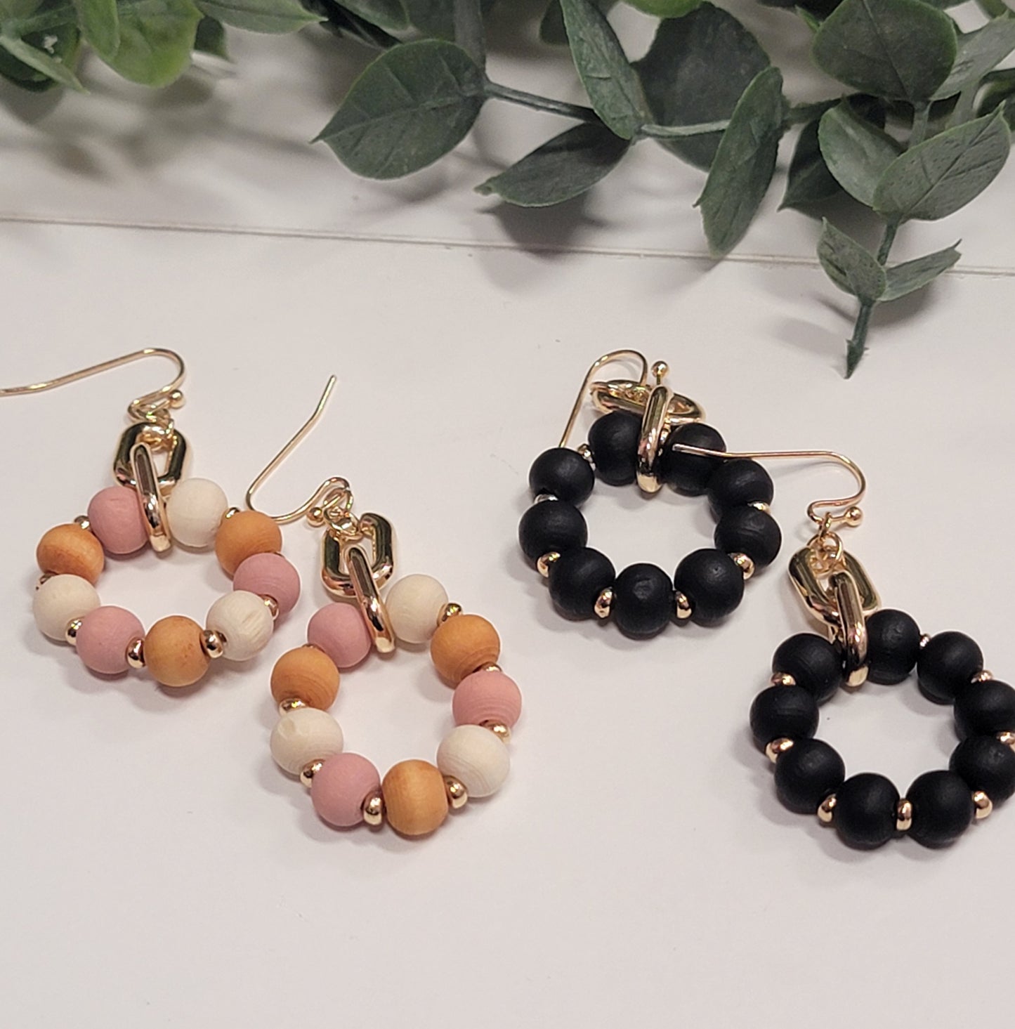 Wood Bead Dangle Earrings