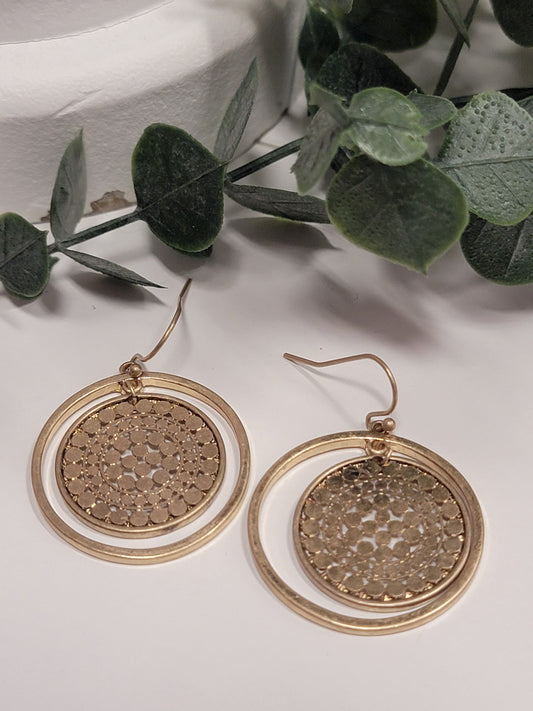 Gold Round Drop Earrings