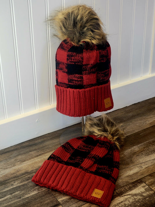 Red Buffalo Plaid Pom Beanie