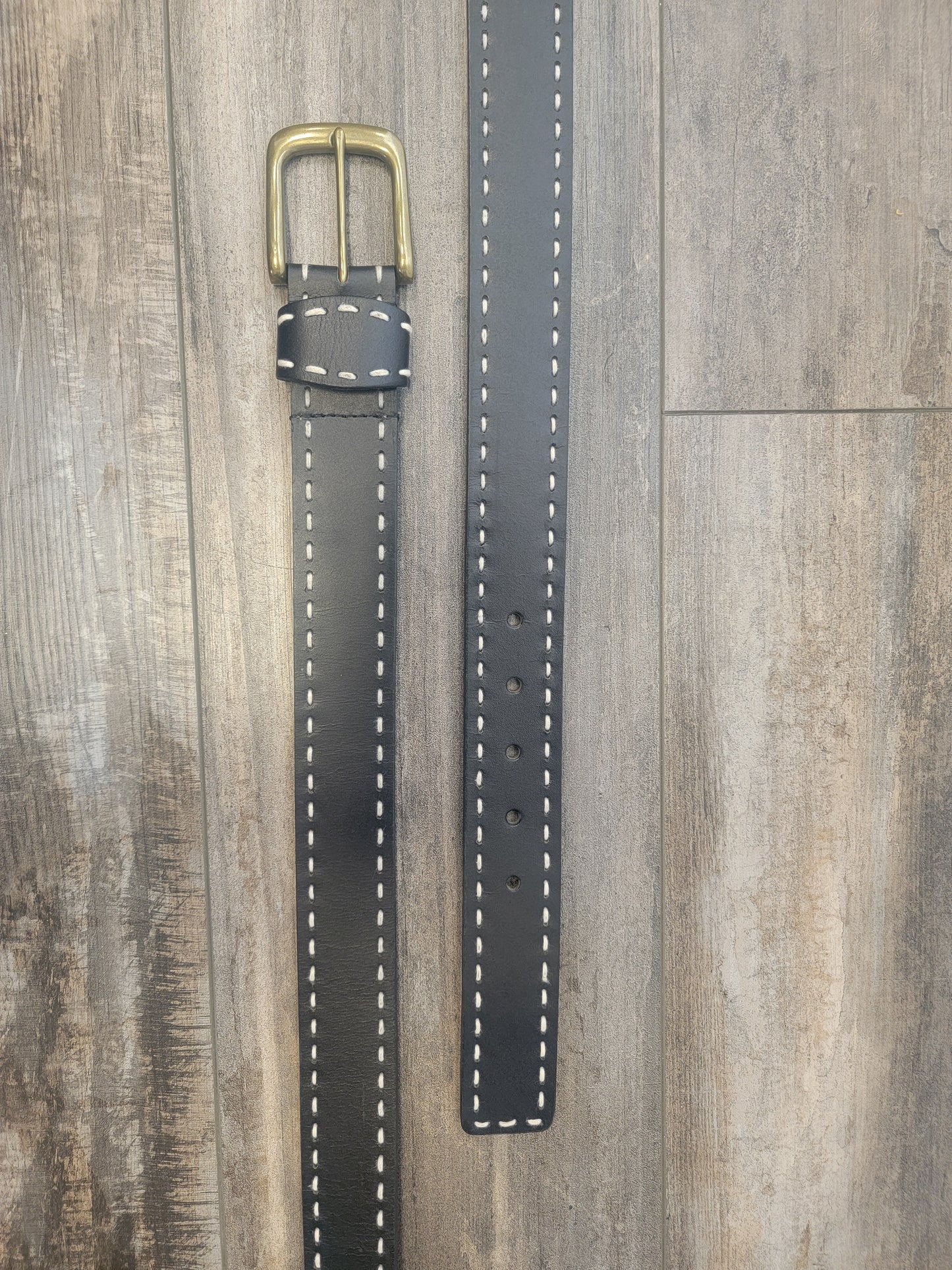 Black Stitched Leather Belt