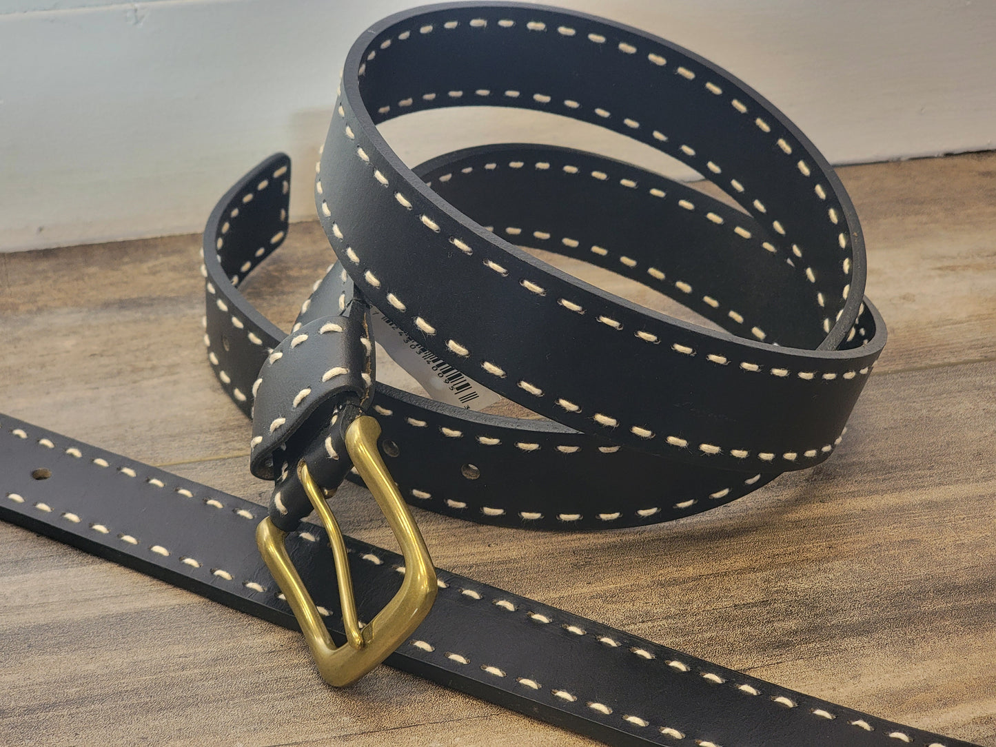 Black Stitched Leather Belt