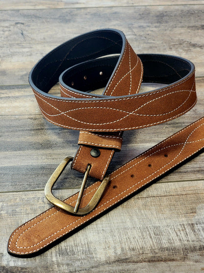 Rust Stitched Leather Belt