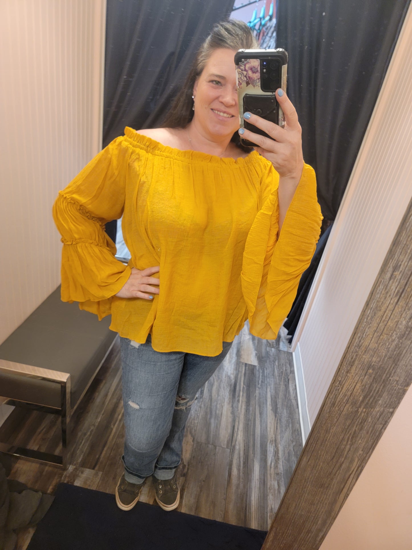 Mustard Off the Shoulder Top