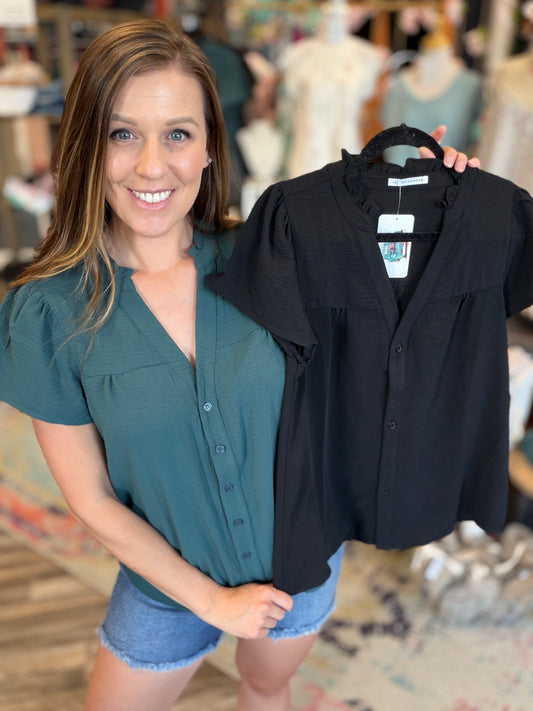 Frilled Neck Button Down Shirt