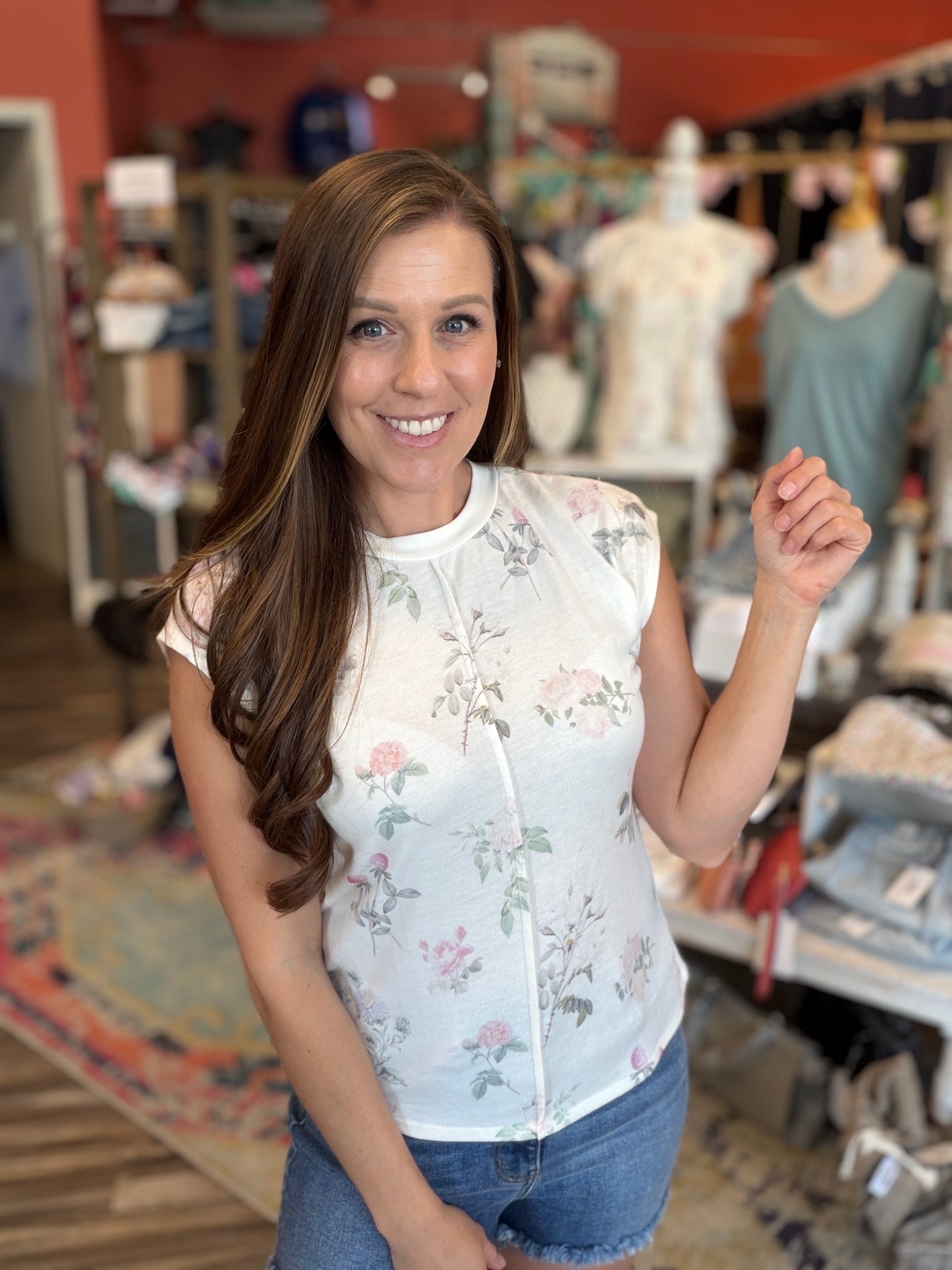 White Floral Sleeveless Top