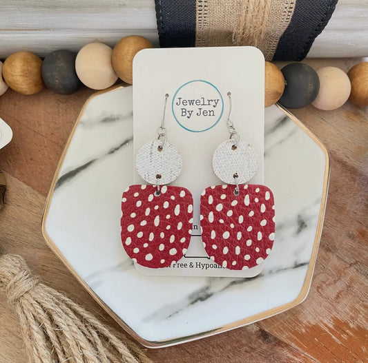 Red, White & Spots Dangle Earring