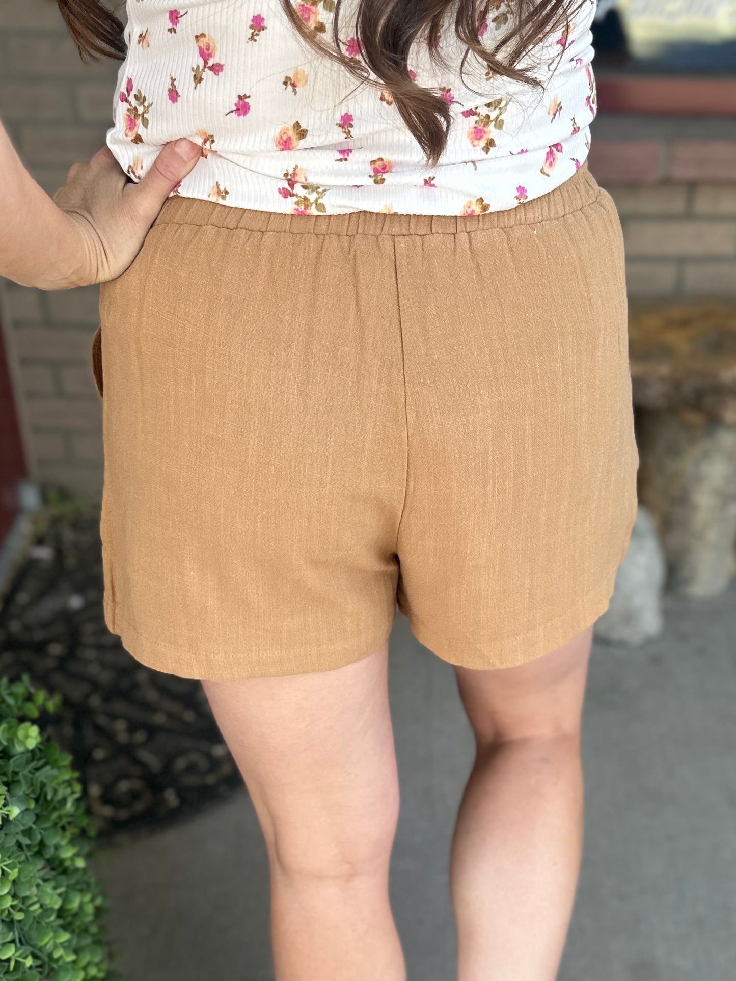 Camel Linen Shorts