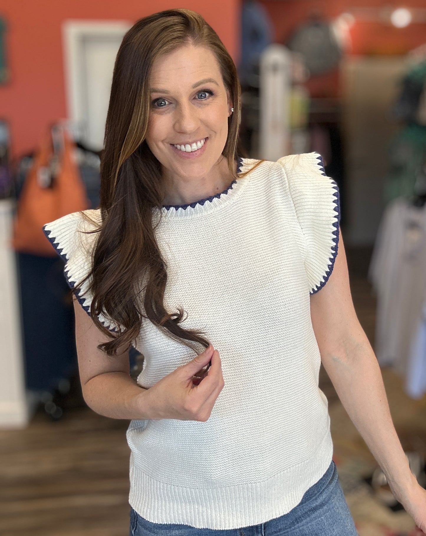 Mini Waffle Textured Ruffle Cap Sleeve