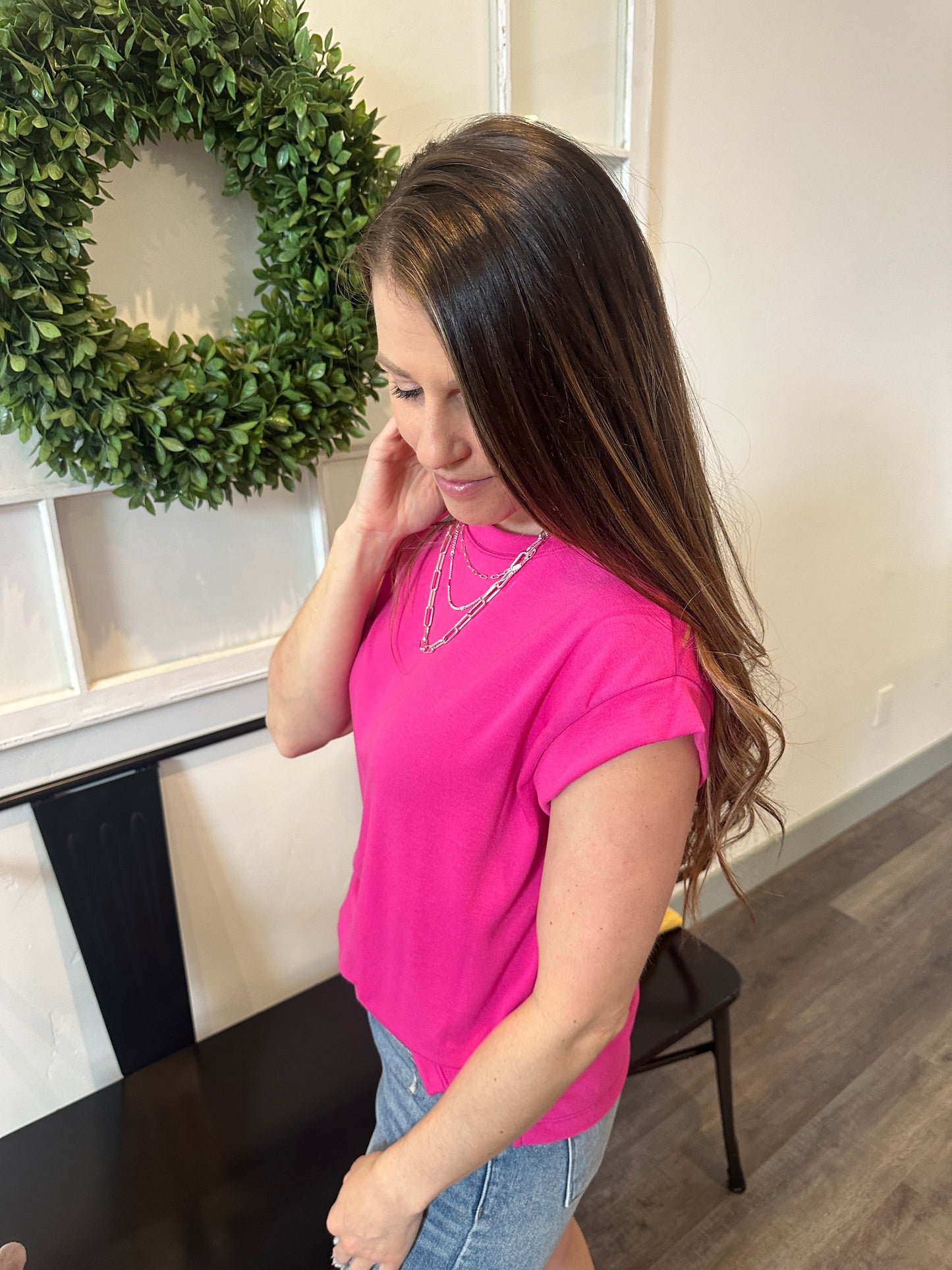 Hot Pink Basic Cap Sleeve