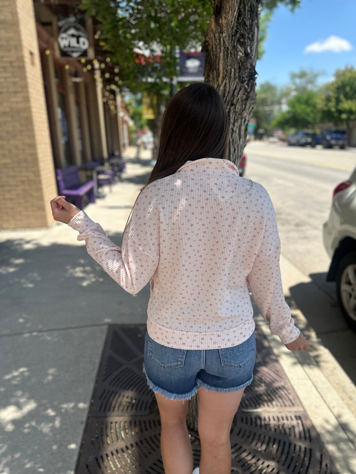 Pink Ribbed Floral Pullover