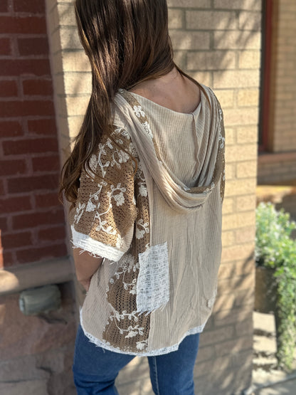 Crochet Oversized Short Sleeve Hoodie