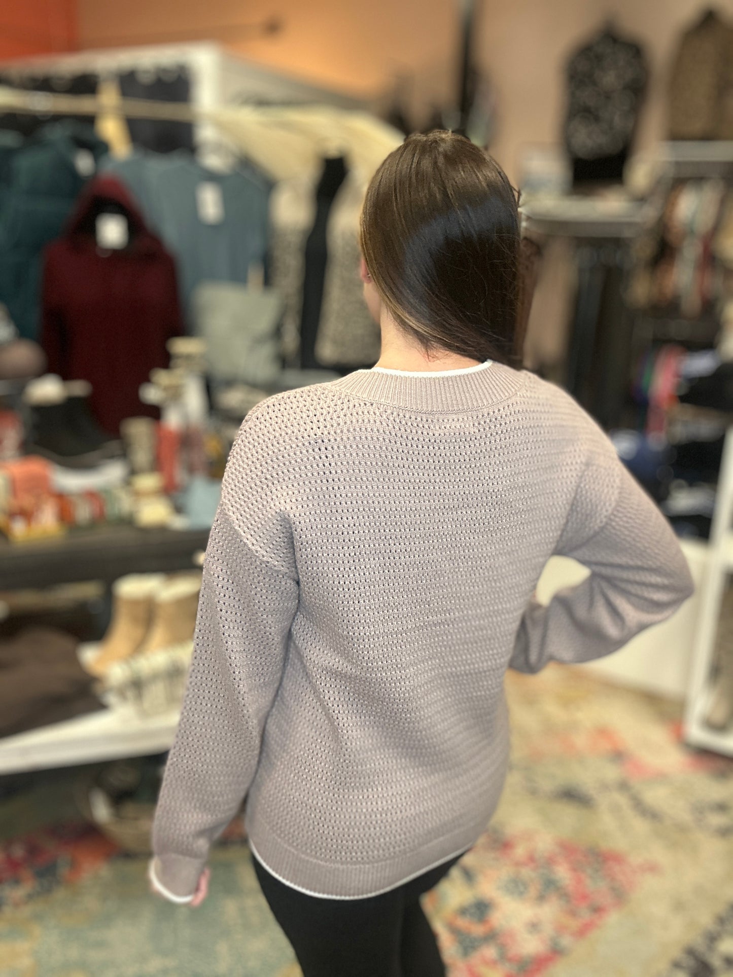 Taupe Knit V-Neck Sweater